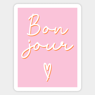 Bonjour Pink and Orange Cursive Magnet